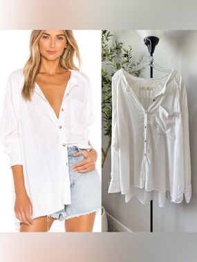 Free People Oversized Slouchy Button Down Top Large